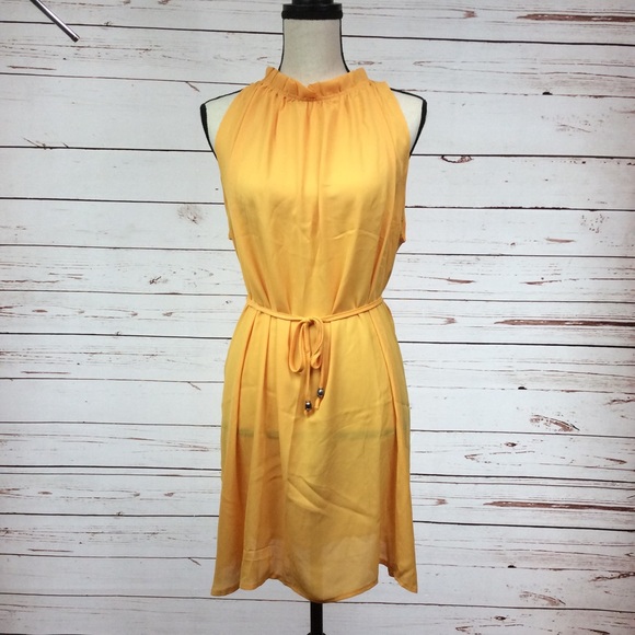 💛HP SMALL MEDIUM Yellow Gold Sheer Mini Dress - Picture 3 of 3